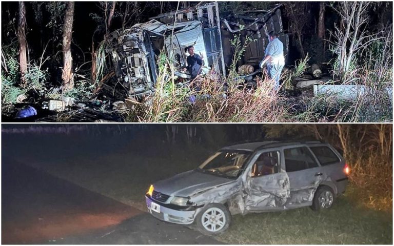 Impactante siniestro vial en la Ruta 2: un camión de YPF con garrafas volcó tras choque con un auto