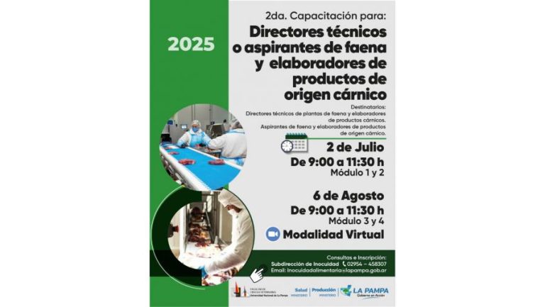 Capacitación para directores de plantas de faena y elaboradores de productos cárnicos