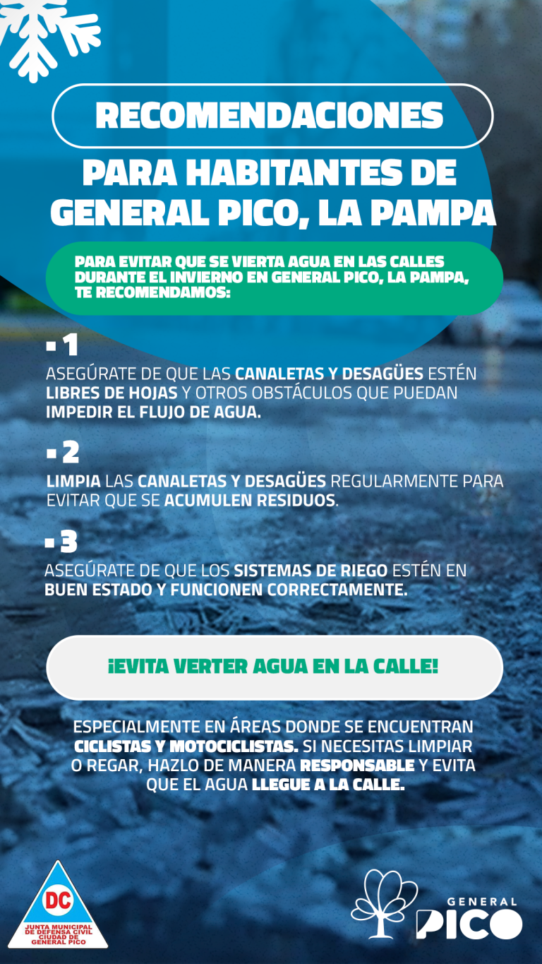 La Municipalidad de General Pico solicita evitar arrojar agua a la vía pública ante bajas temperaturas