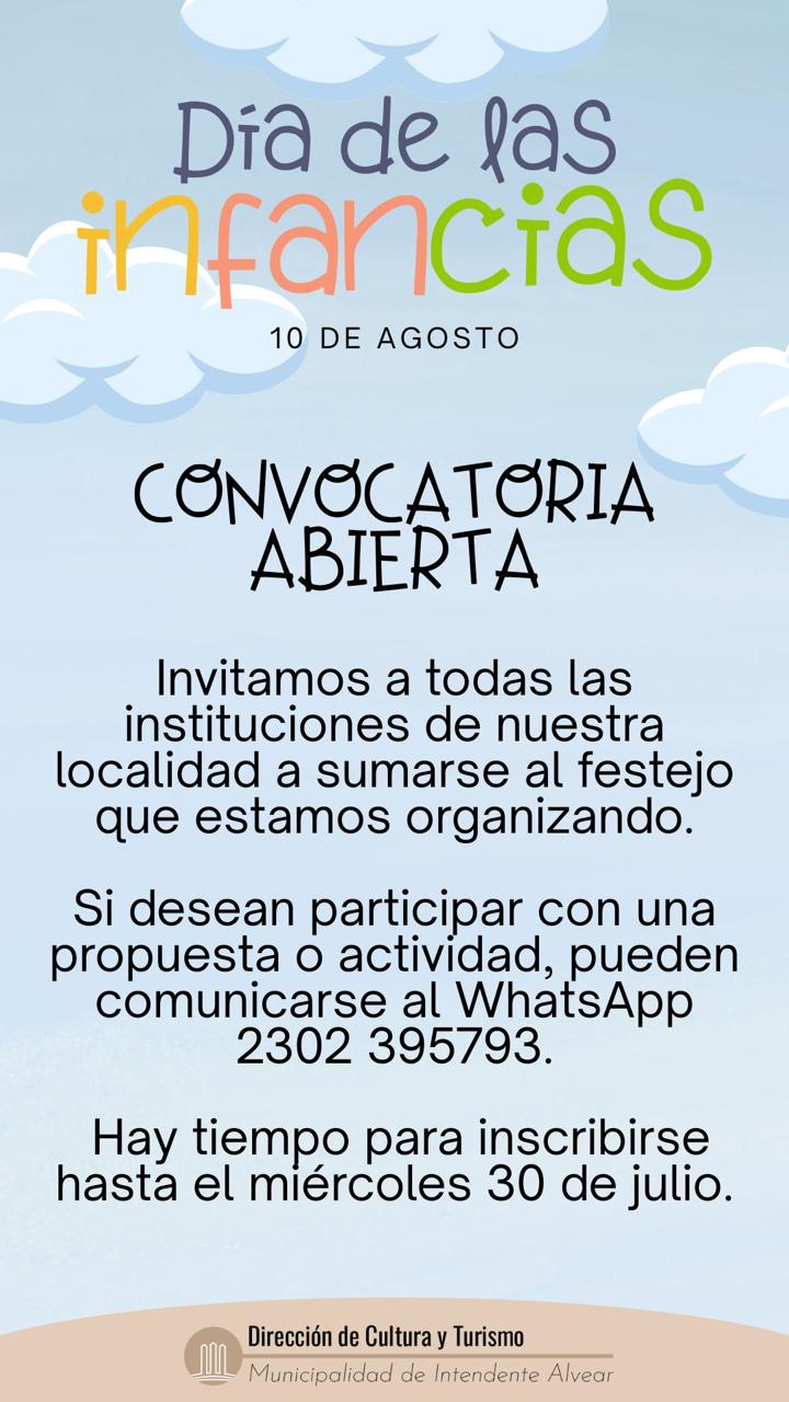 Intendente Alvear: Convocatorias abiertas para el Día de las Infancias y talleres municipales