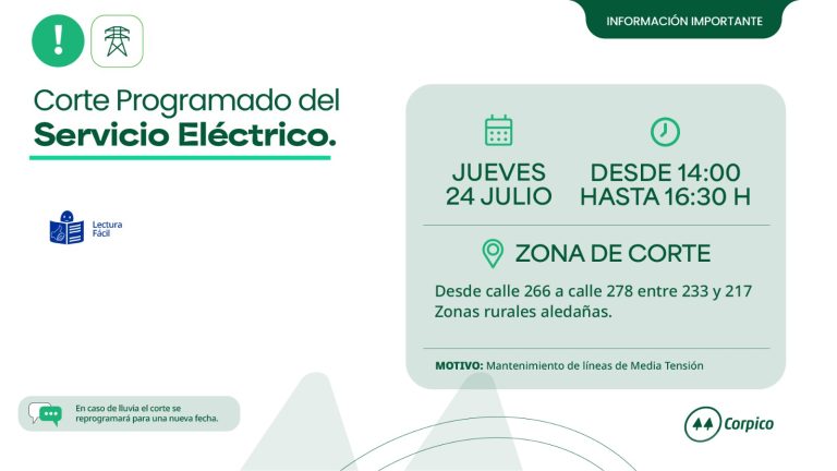 Corte programado de energía eléctrica en un sector de General Pico por mantenimiento de líneas