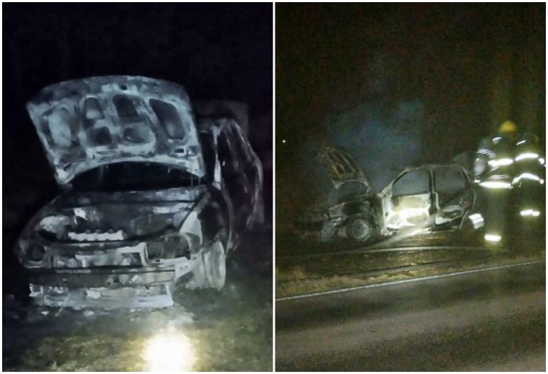 Incendio total de un auto en ruta provincial 102 entre Monte Nievas y Metileo