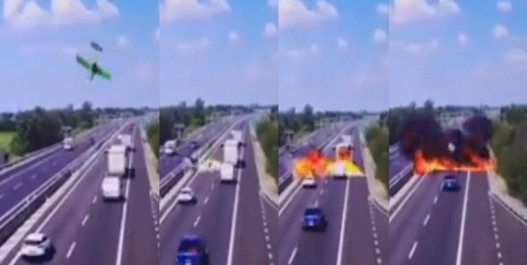 Tragedia en el norte de Italia: un avión ligero se estrelló sobre una autopista y causó dos muertes
