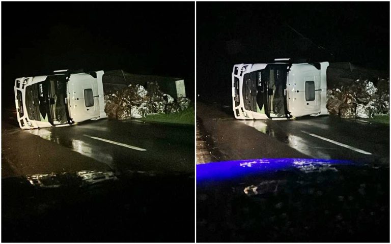 Vuelco en la Ruta 188: Camionero de Bragado perdió el control y terminó en la banquina