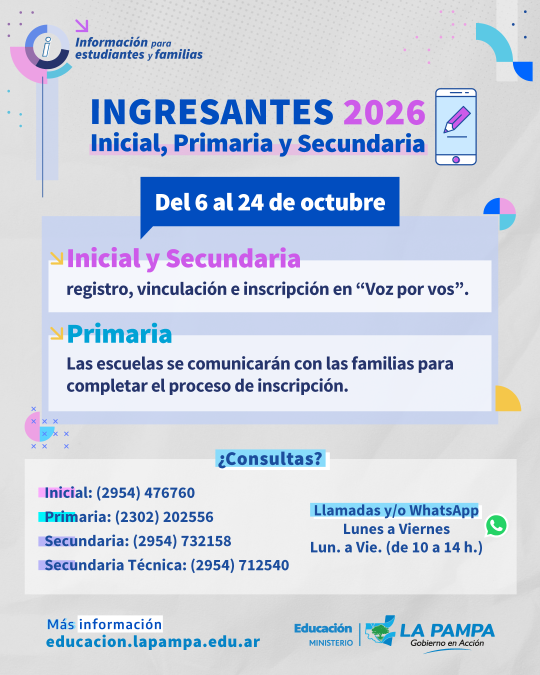 Informan fechas para ingresantes a Inicial, Primaria y Secundaria en ...