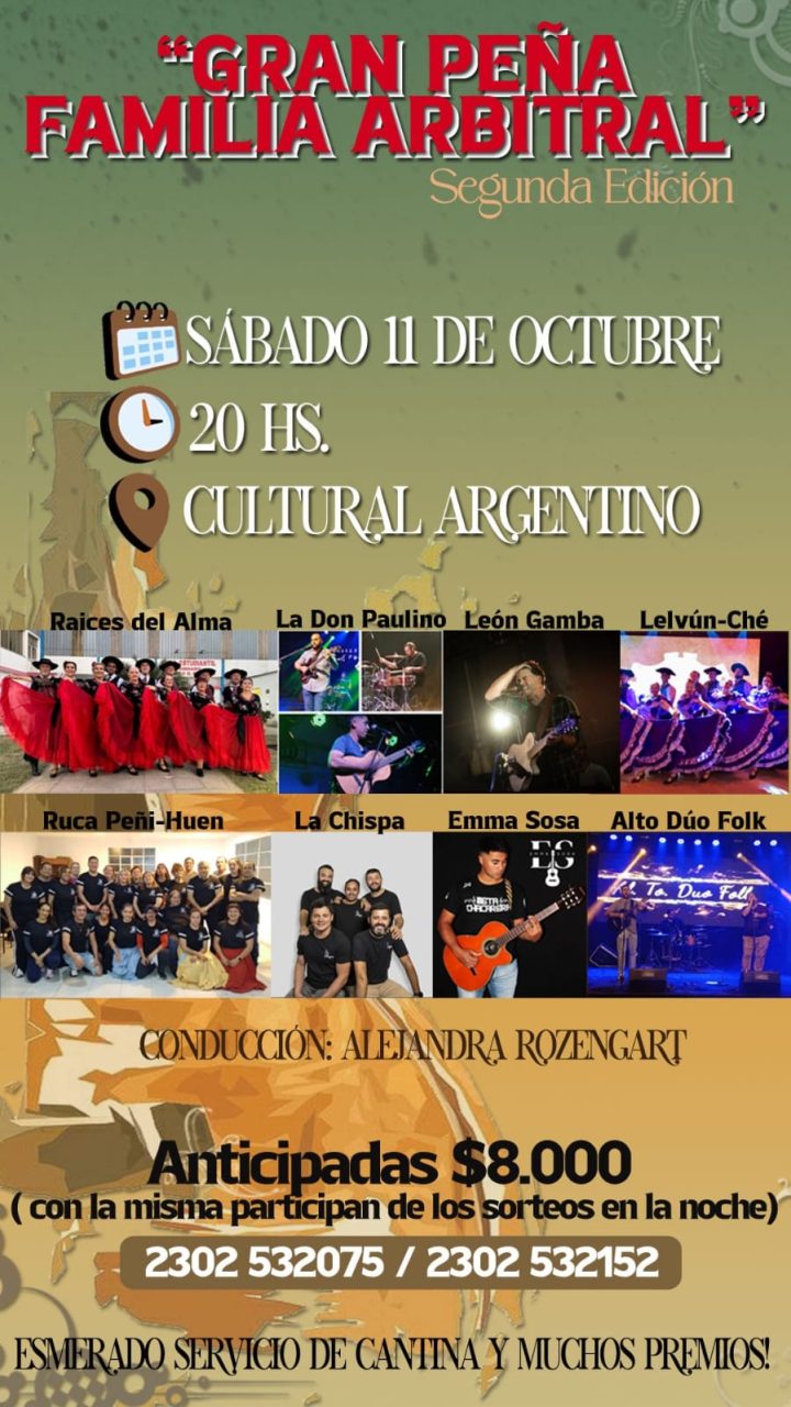 Este sábado “Gran Peña Familia Arbitral”: una noche de fiesta y solidaridad en Cultural Argentino