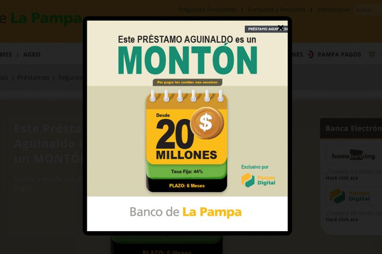 El Banco de La Pampa ofrece préstamos a tasa fija del 44% para financiar el pago de aguinaldos