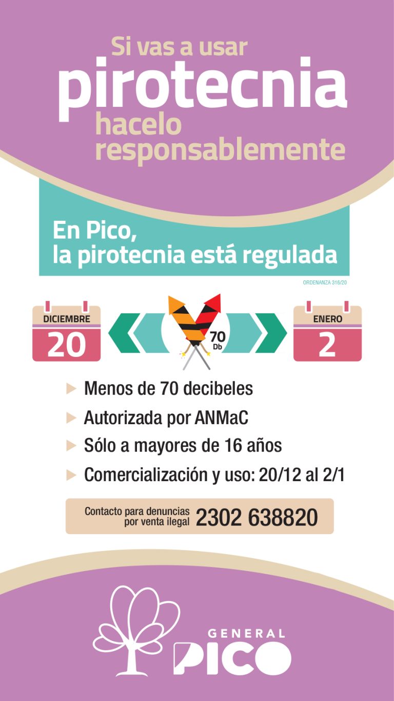 Pirotecnia en General Pico: recuerdan la normativa vigente y dan recomendaciones para cuidar a las mascotas