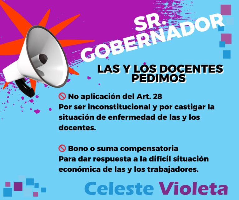 Docentes pampeanos reclaman al gobernador por el Artículo 28 y un bono compensatorio