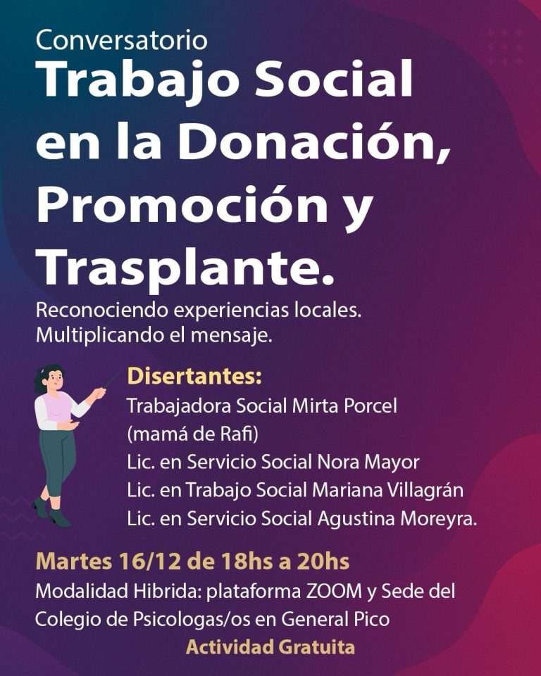 Invitan a un conversatorio gratuito sobre donación y trasplante en General Pico