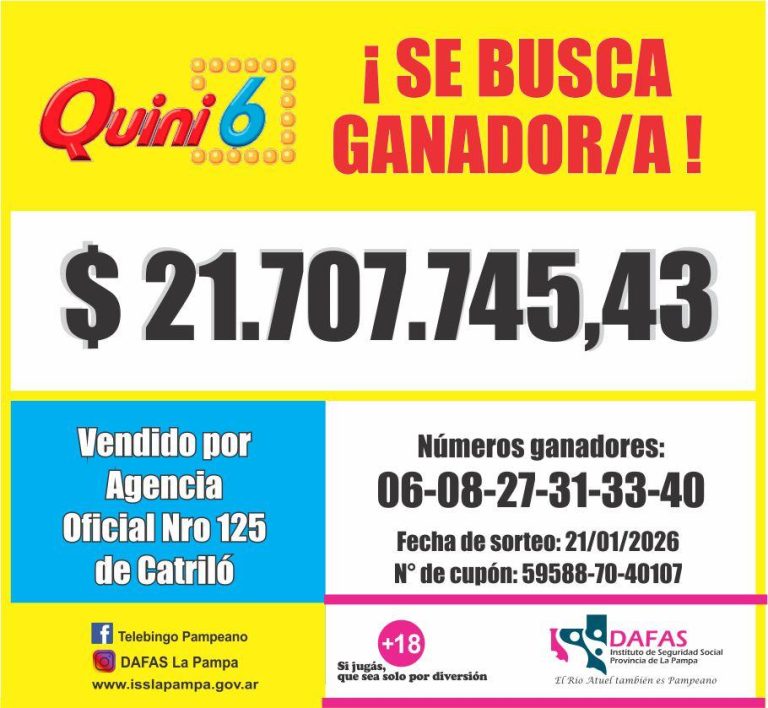 Buscan al ganador del Quini 6 en Catriló: se llevó más de 21 millones de pesos