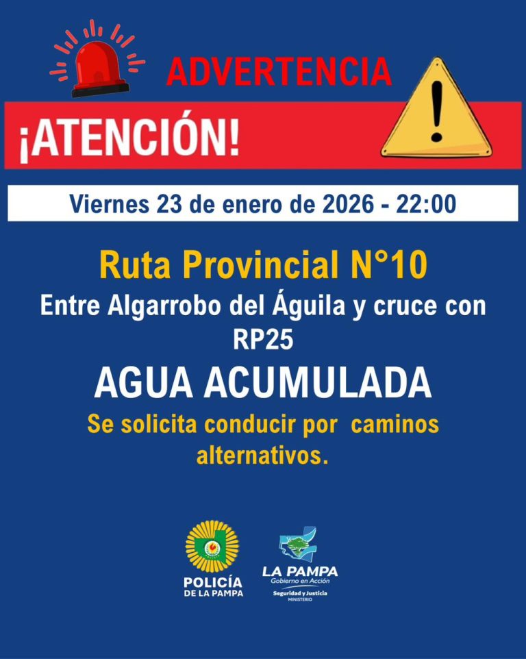 Advertencia por agua acumulada en la Ruta Provincial 10: piden utilizar caminos alternativos