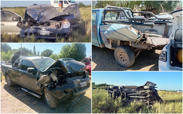 Violento choque por alcance en la ruta 143, cerca de Santa Isabel: una F-100 volcó tras ser embestida por una Ranger