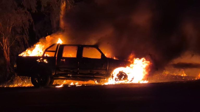 Pérdidas totales: una camioneta se incendió en la Ruta 1 y el fuego alcanzó los pastizales