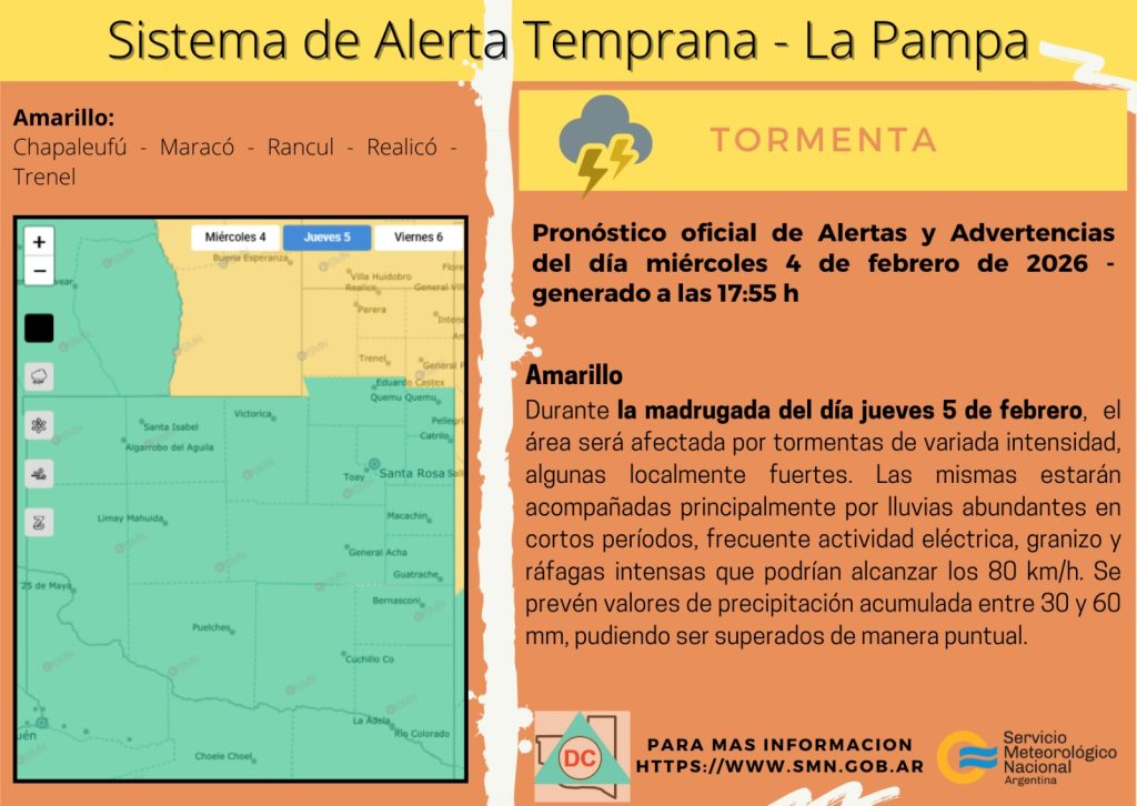 Alerta en La Pampa: el SMN advierte por tormentas fuertes, ráfagas y ...