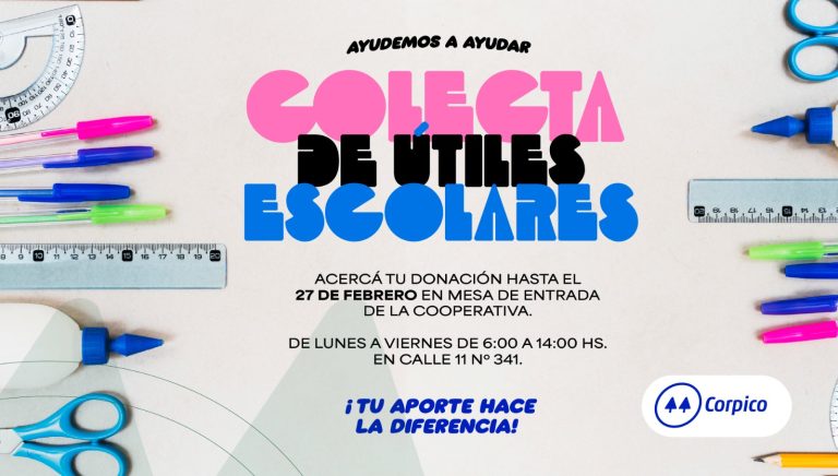 Corpico impulsa una colecta solidaria de útiles escolares para colaborar con los merenderos de la ciudad