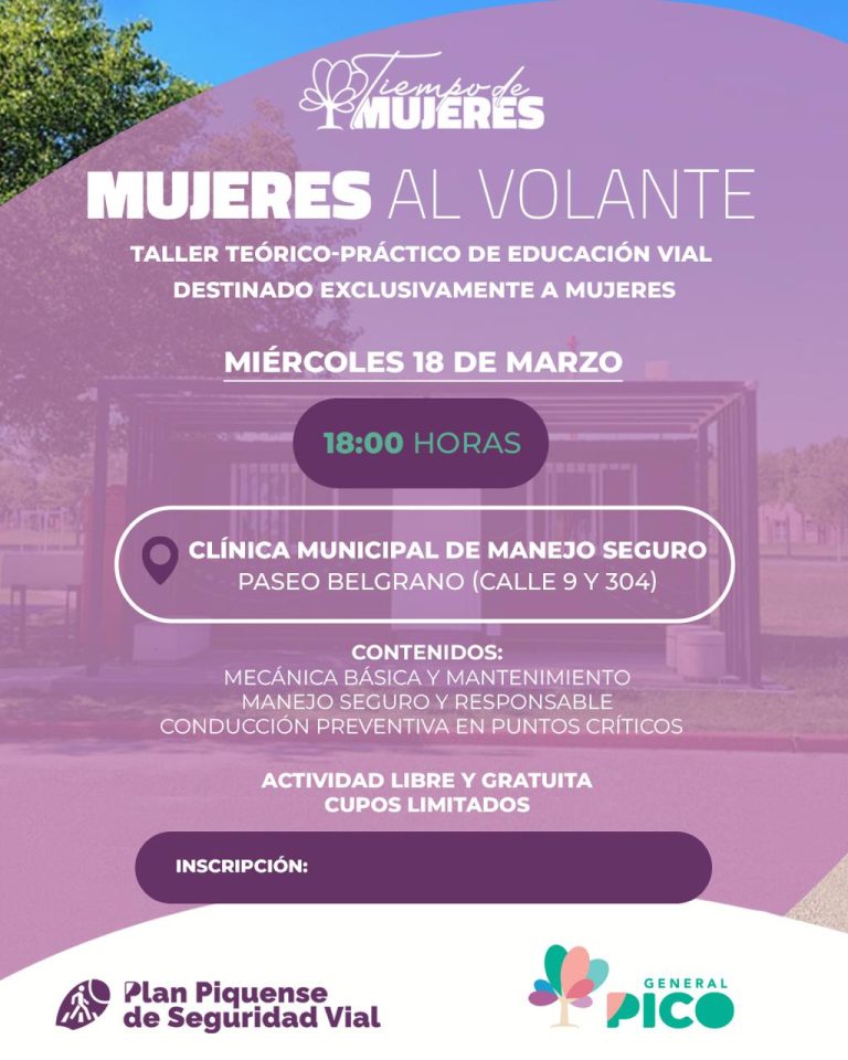 Abren la inscripción para el taller gratuito “Mujeres al volante” en General Pico