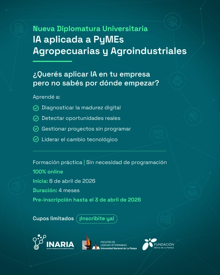 Abren la preinscripción para una diplomatura en Inteligencia Artificial aplicada a PyMEs del sector agropecuario