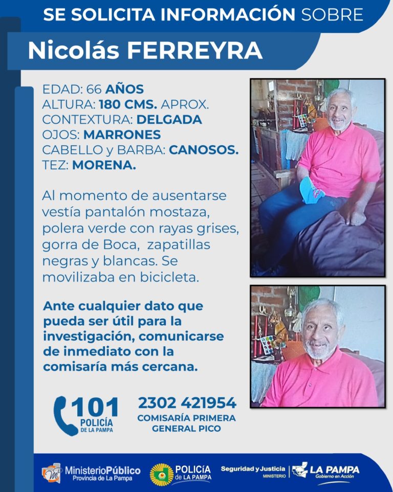 Búsqueda desesperada en General Pico: solicitan ayuda para encontrar a Nicolás Ferreyra