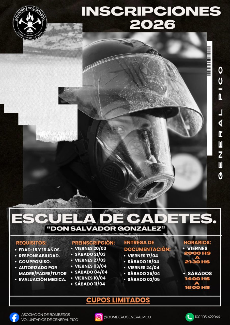 Abren las inscripciones 2026 para la Escuela de Cadetes de Bomberos Voluntarios en General Pico