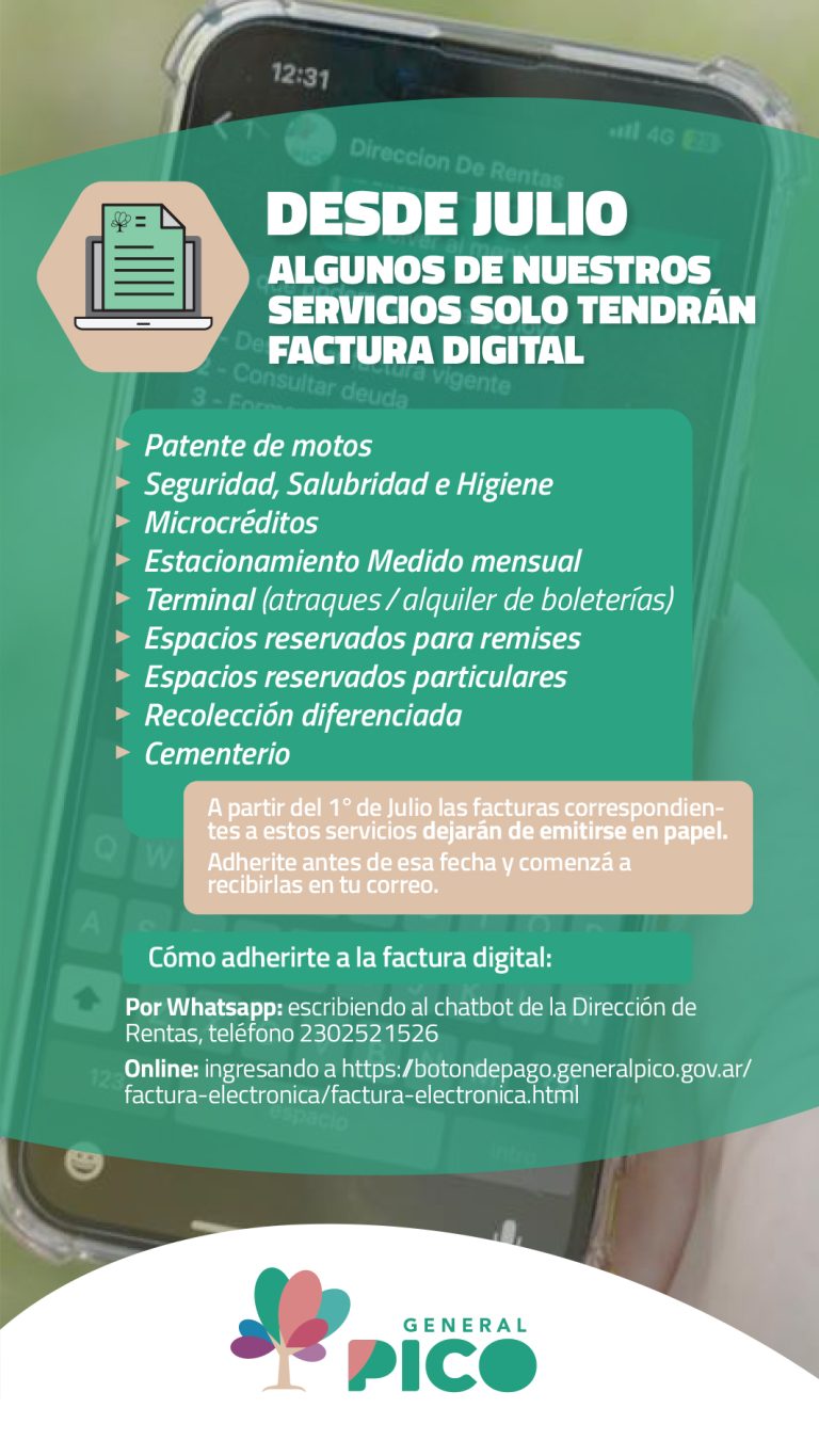 El Municipio de General Pico eliminará las facturas en papel para la mayoría de sus servicios