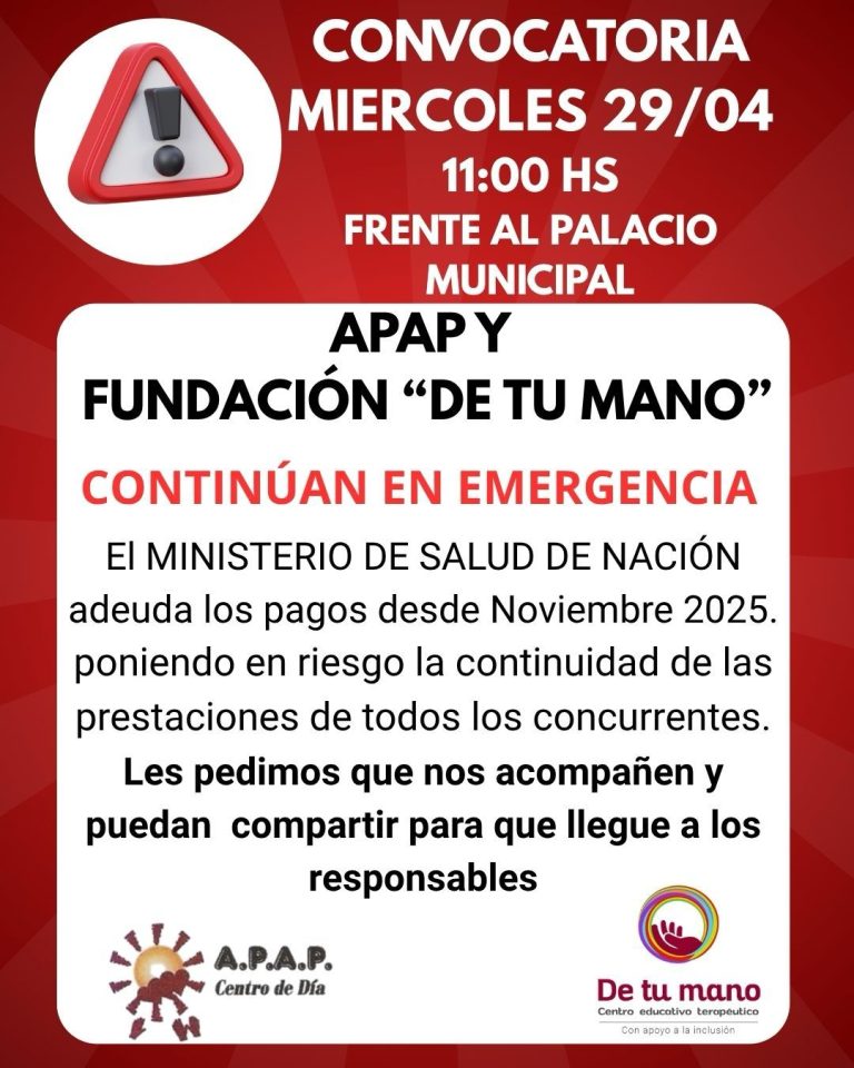 APAP y la Fundación “De tu mano” continúan en emergencia y convocan a una manifestación por falta de pagos