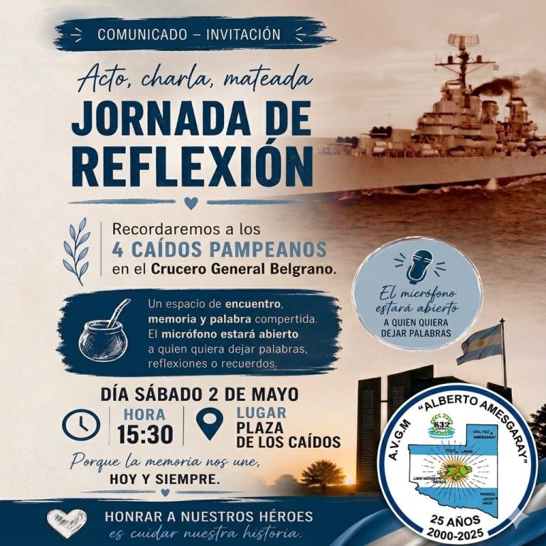 Conmemorarán un nuevo aniversario del hundimiento del crucero General Belgrano con un acto y charla abierta