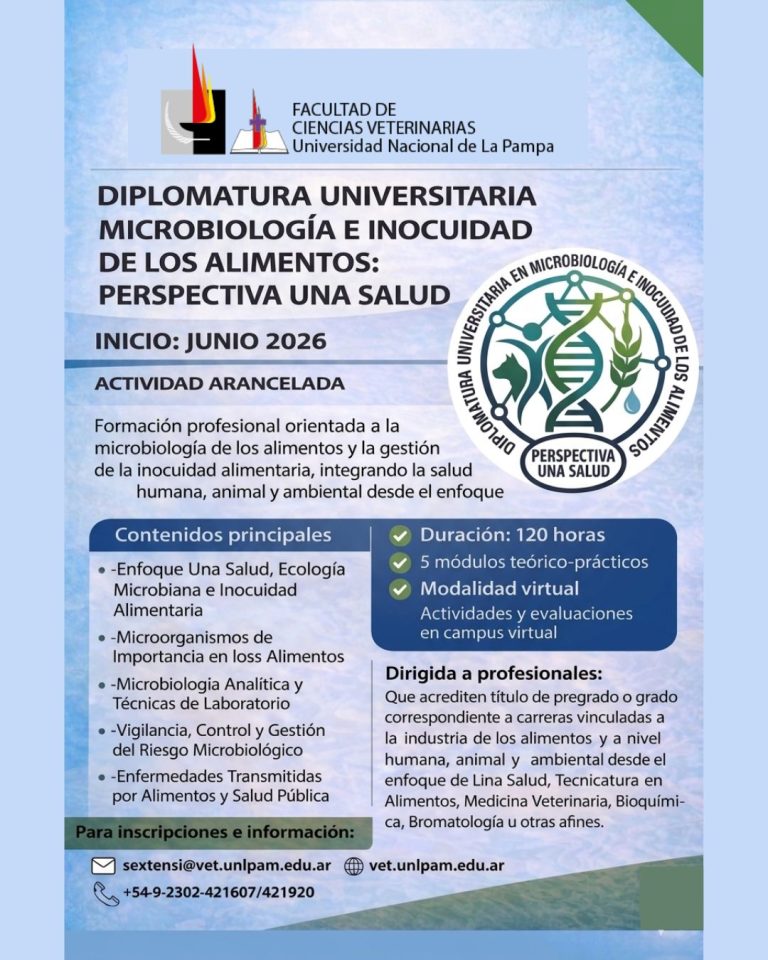 La UNLPam lanza una diplomatura virtual sobre microbiología e inocuidad alimentaria