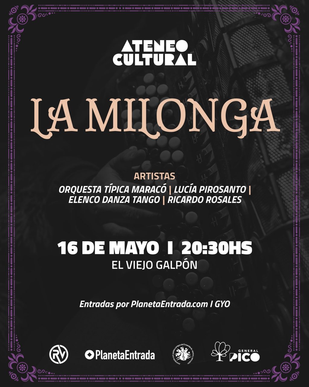 Noche de tango en General Pico: llega “La Milonga” al Ateneo Cultural