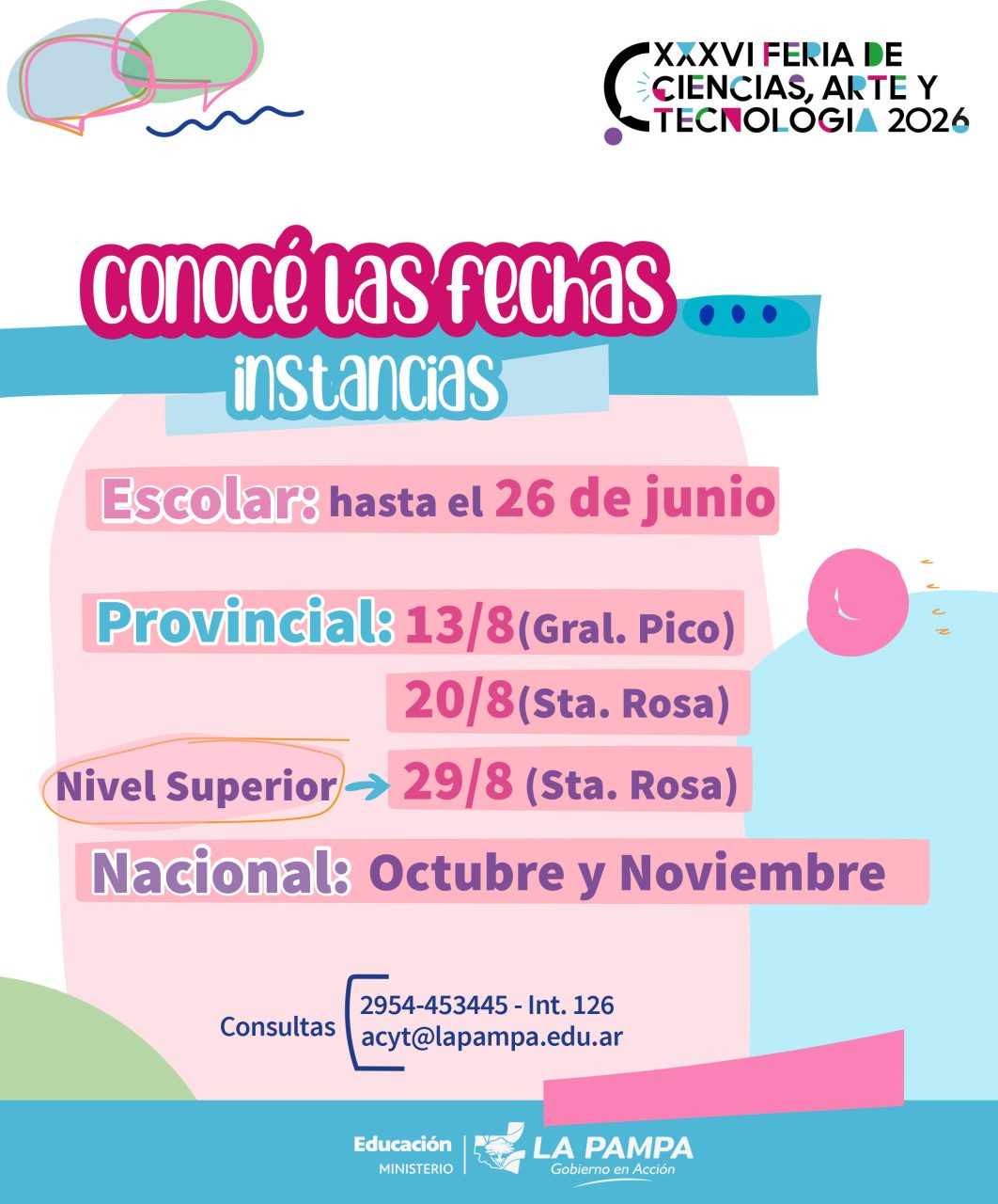 Educación confirmó el cronograma de la Feria de Ciencia, Arte y Tecnología en La Pampa