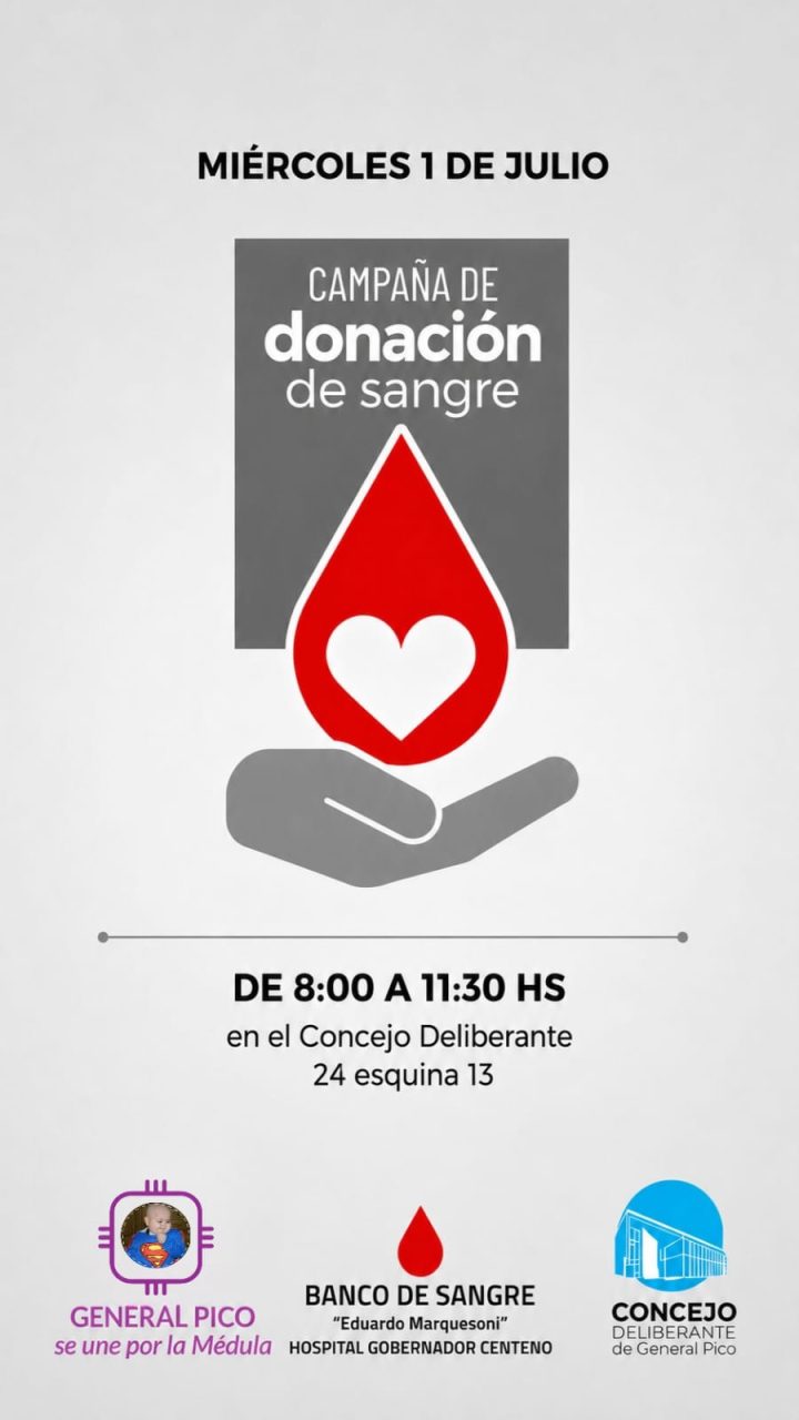Convocan a una nueva colecta de sangre y registro de donantes de médula en General Pico