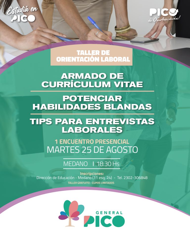 El Municipio de General Pico dictará un taller gratuito de orientación laboral