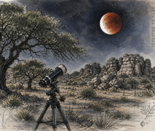 Eclipse lunar en Lihué Calel: «La idea es que se pueda aprovechar en su totalidad y sacarle más jugo a la actividad» (Imagen ilustrativa IA - infopico.com)