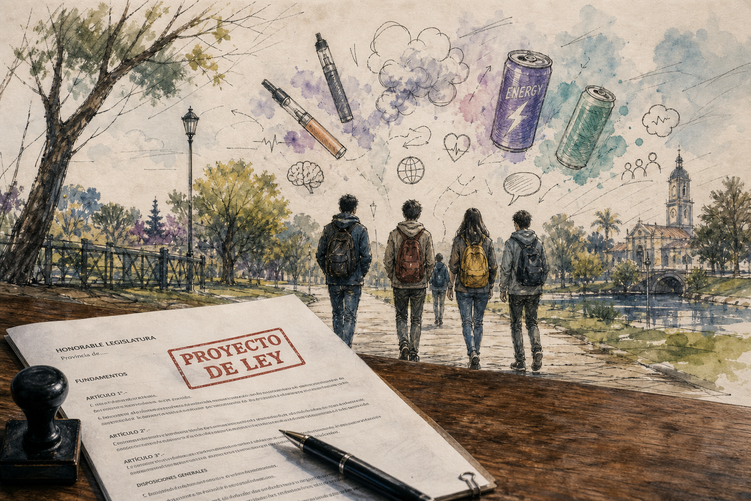 Impulsan una ley para prevenir y abordar consumos emergentes en la niñez y adolescencia de La Pampa (Imagen ilustrativa IA - infopico.com)