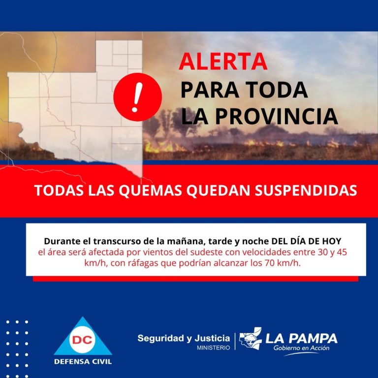 Alerta amarilla por fuertes vientos en La Pampa: Defensa Civil suspendió todas las quemas