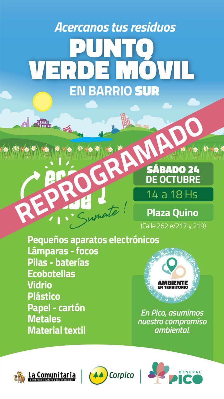 Reprograman la jornada de Punto Verde Móvil en barrio Sur por cuestiones climáticas
