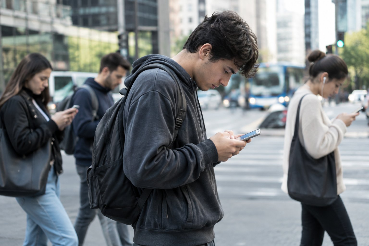 «Cuello de texto»: advierten que mirar el celular hacia abajo multiplica el peso sobre las cervicales (Imagen ilustrativa IA - infopico.com)